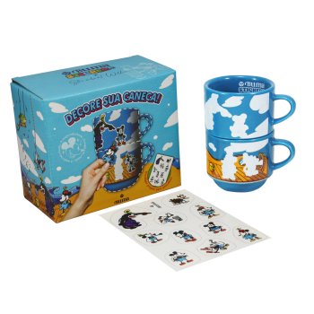 Steamboat Willie - Buma Stickers - Kit Xícaras de porcelana 210mL + Cartela de Stickers